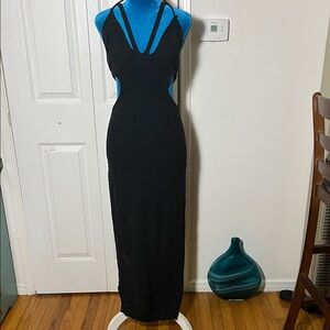 NWT JLUXLABEL Black Strappy Crochet Maxi Dress Women’s Small